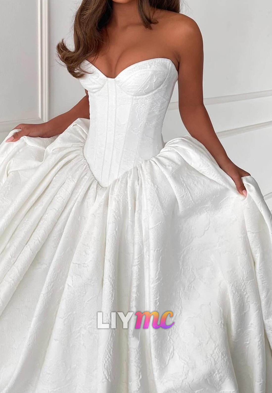 Sweetheart Floral Printed Pleated Sleeveless A-Line Wedding Dress
