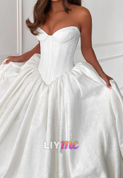 Sweetheart Floral Printed Pleated Sleeveless A-Line Wedding Dress