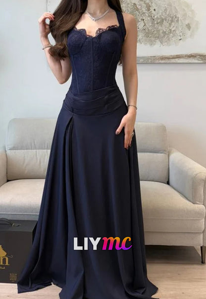 Sweetheart Halter Lace Appliques A-Line Evening Dress