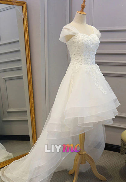 Sweetheart High Low Appliques Tiered A-Line Wedding Dress