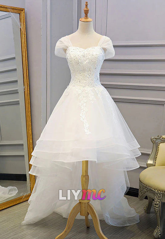 Sweetheart High Low Appliques Tiered A-Line Wedding Dress