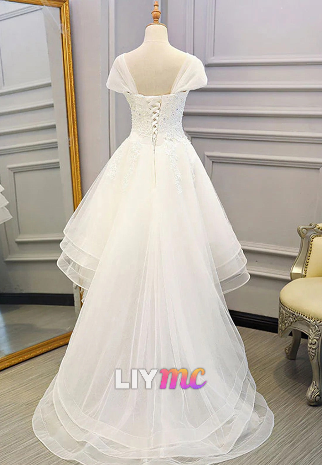 Sweetheart High Low Appliques Tiered A-Line Wedding Dress