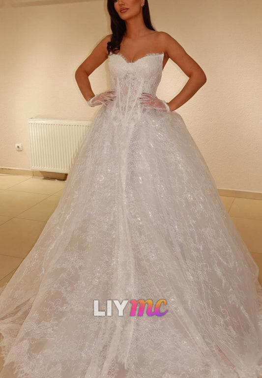 Sweetheart Lace Appliques A-Line Wedding Dress with Gloves