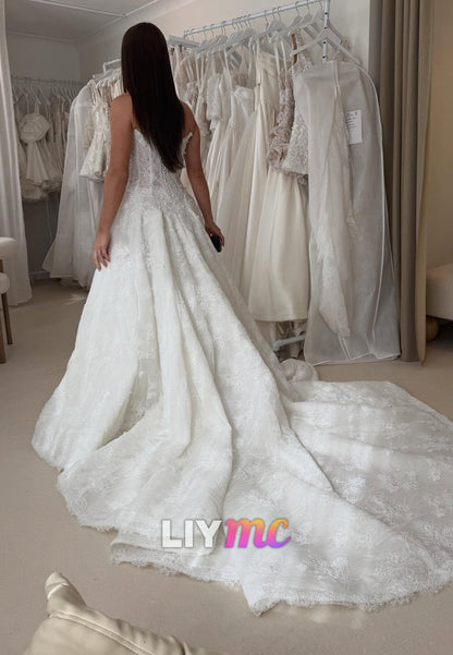 Sweetheart Lace Appliques Beaded A-Line Wedding Dress