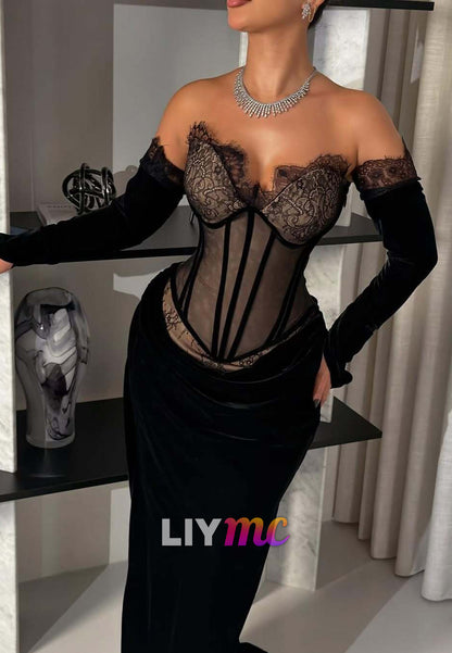 Sweetheart Lace Appliques Mermaid Evenig Dress with Gloves