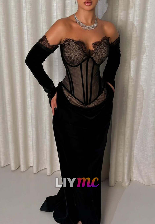 Sweetheart Lace Appliques Mermaid Evenig Dress with Gloves