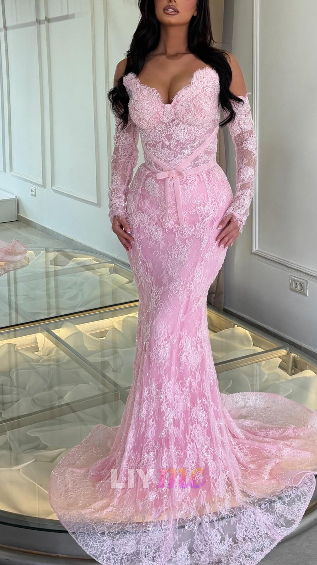 Sweetheart Lace Appliques Mermaid Prom Dress