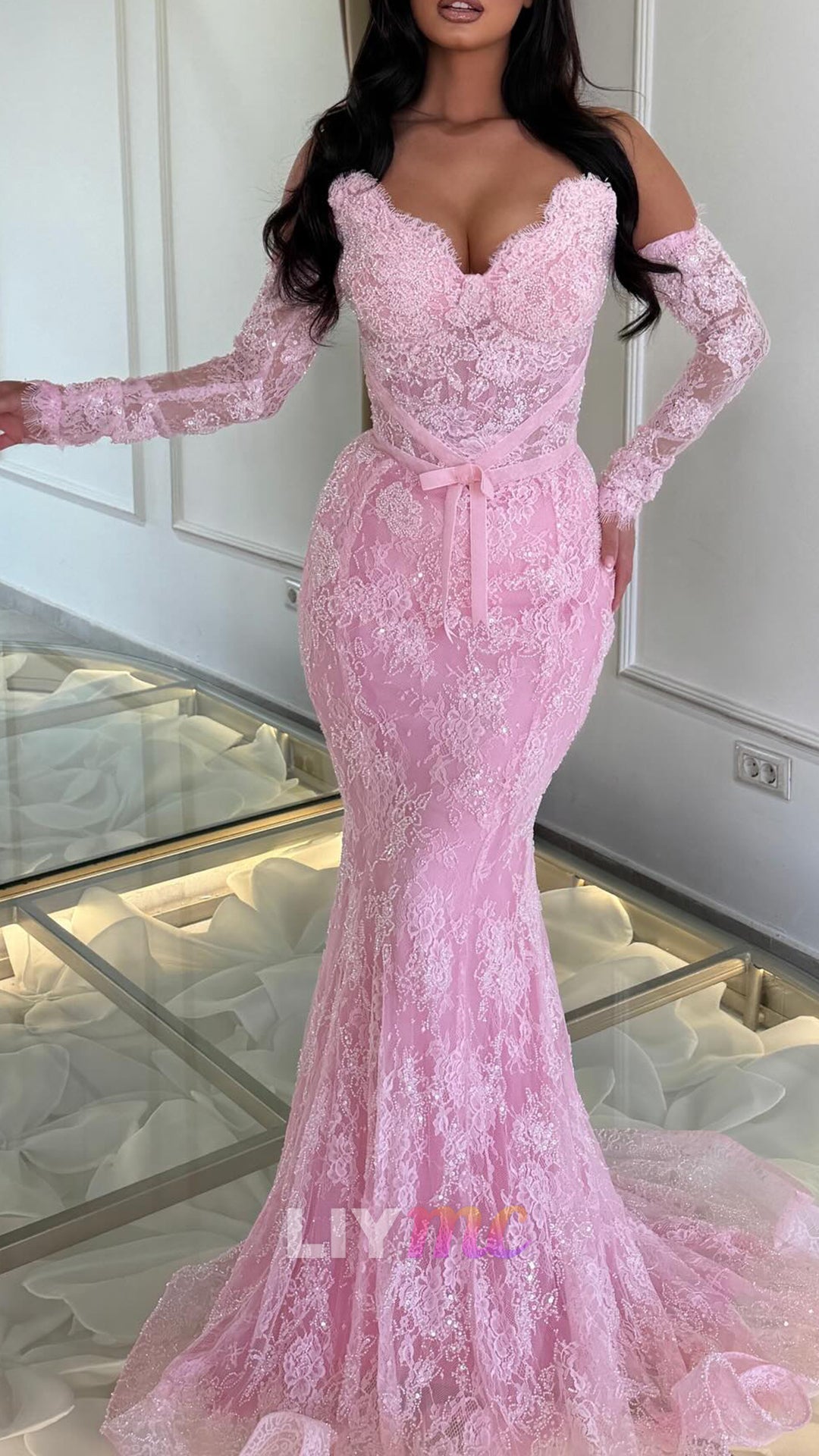 Sweetheart Lace Appliques Mermaid Prom Dress