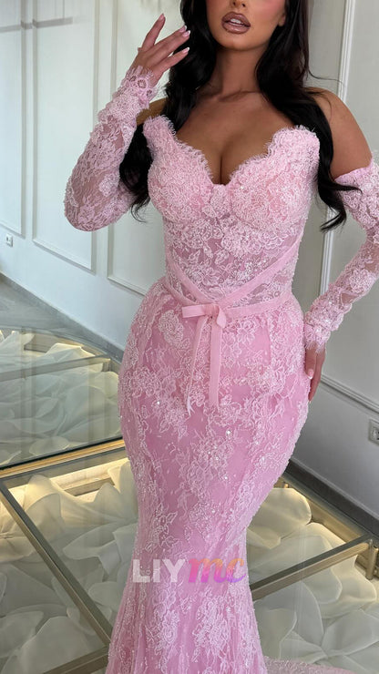 Sweetheart Lace Appliques Mermaid Prom Dress