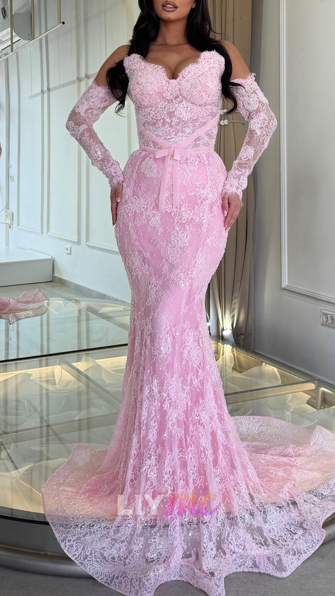 Sweetheart Lace Appliques Mermaid Prom Dress