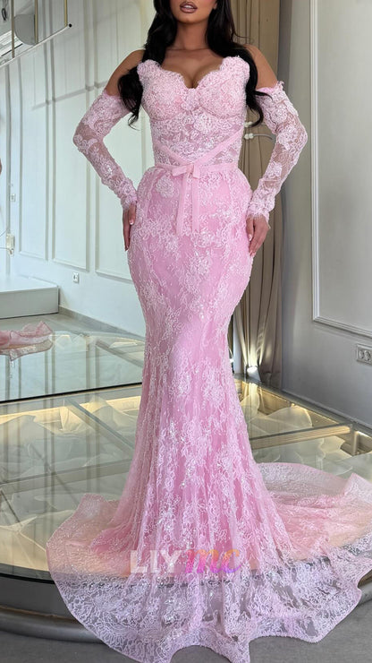 Sweetheart Lace Appliques Mermaid Prom Dress