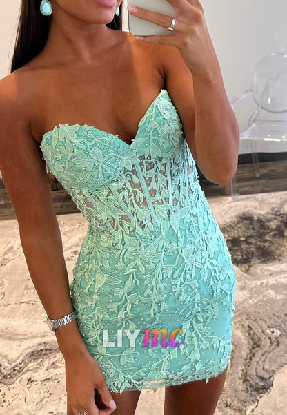 Sweetheart Lace Appliques Sheath Party Homecoming Dress