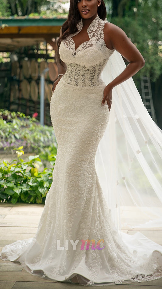 Sweetheart Lace Appliques Sleeveless Mermaid Wedding Dress