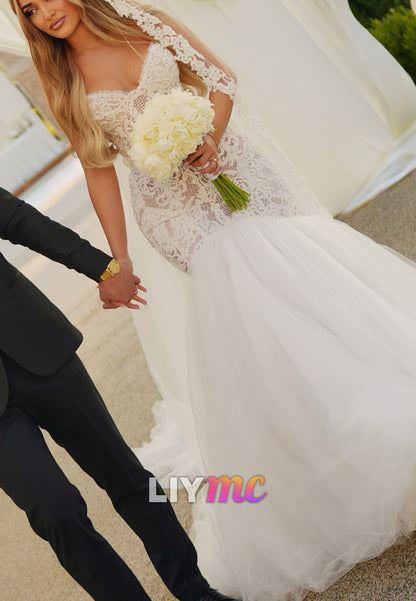 Sweetheart Lace Appliques Sleeveless Tulle Mermaid Wedding Dress