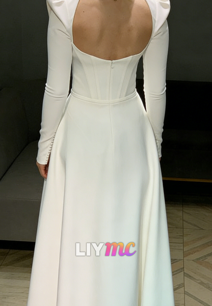 Sweetheart Long Sleeves A-Line Simple Wedding Dress