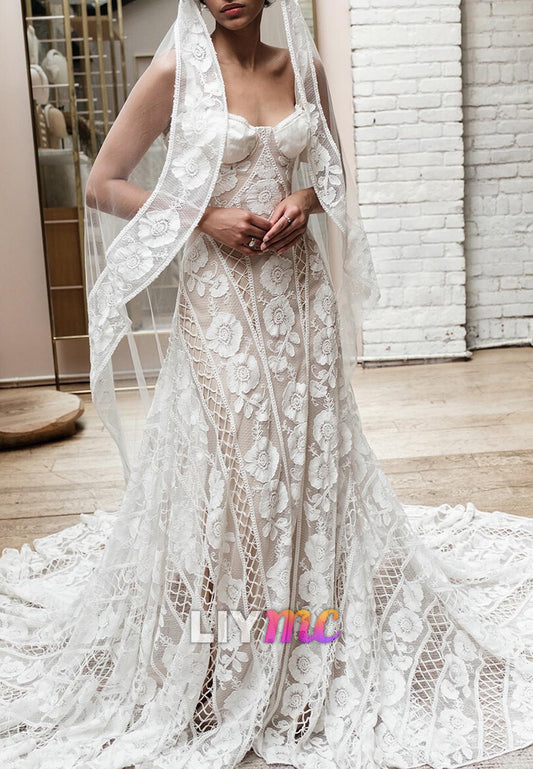 Sweetheart Long Sleeves Appliques Mermaid Boho Wedding Dress