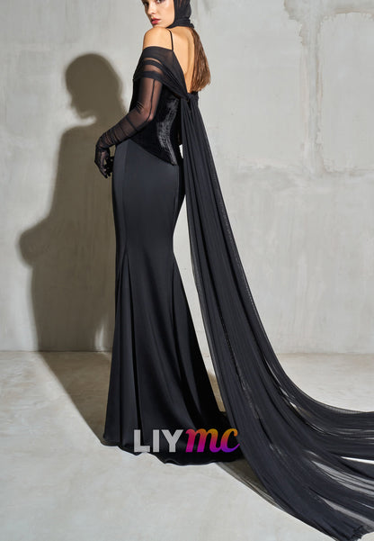 Sweetheart Long Sleeves Appliques Mermaid Evening Dress