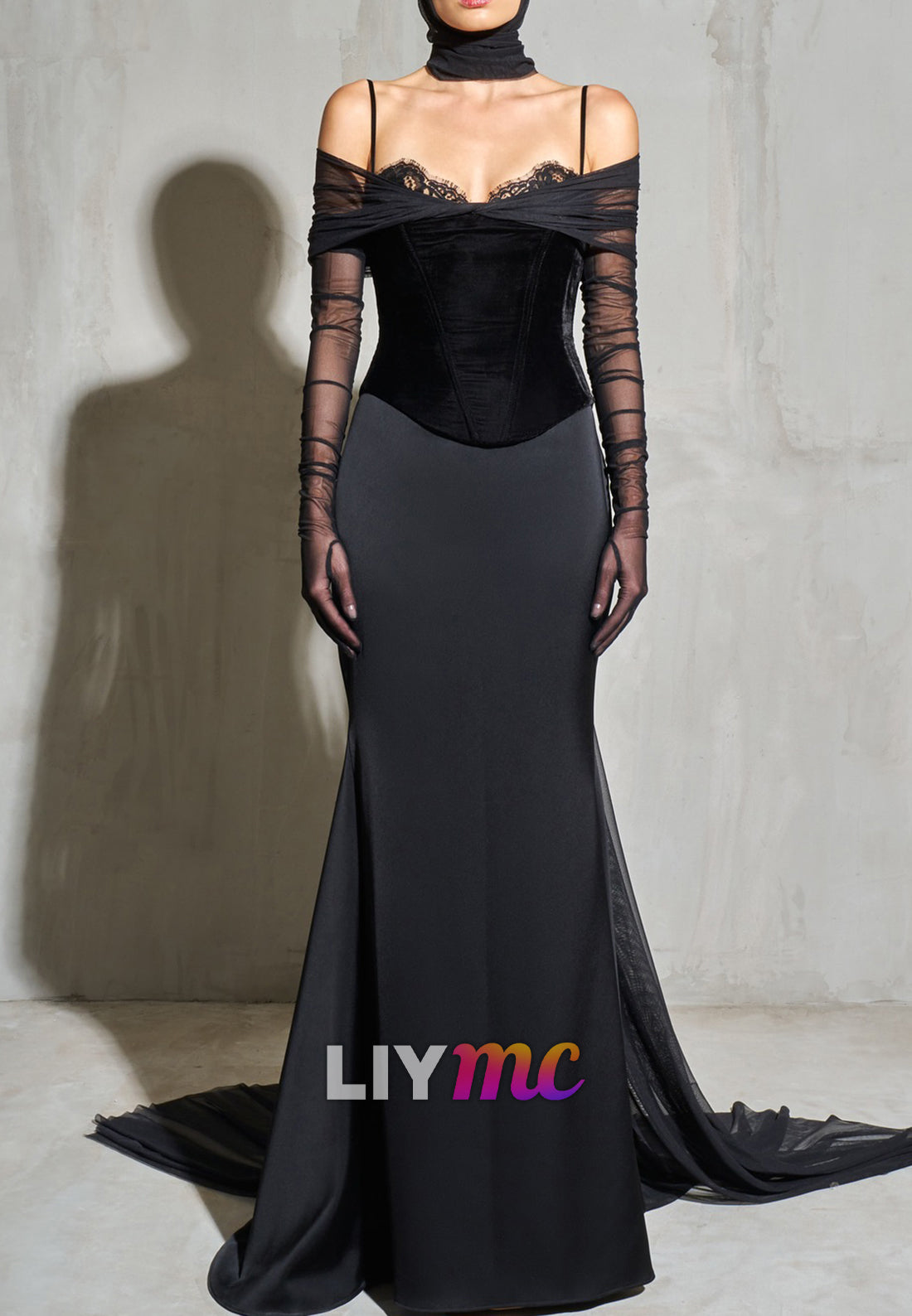 Sweetheart Long Sleeves Appliques Mermaid Evening Dress