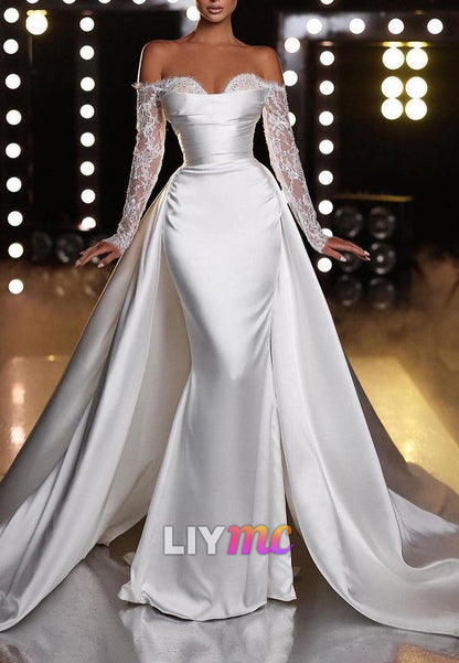 Sweetheart Long Sleeves Appliques Mermaid Wedding Dress