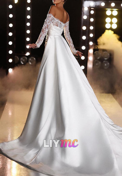 Sweetheart Long Sleeves Appliques Mermaid Wedding Dress