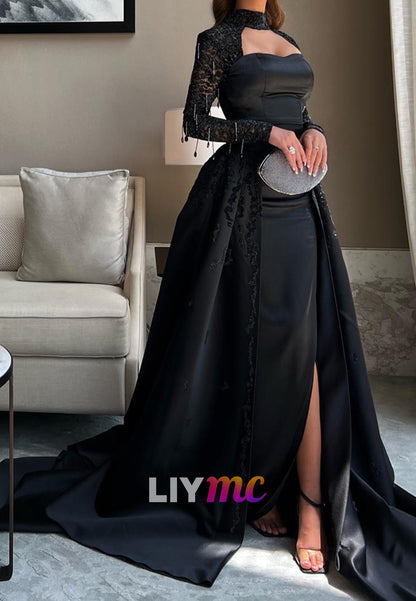 Sweetheart Long Sleeves Appliques Prom Dress Sheath Evening Dress