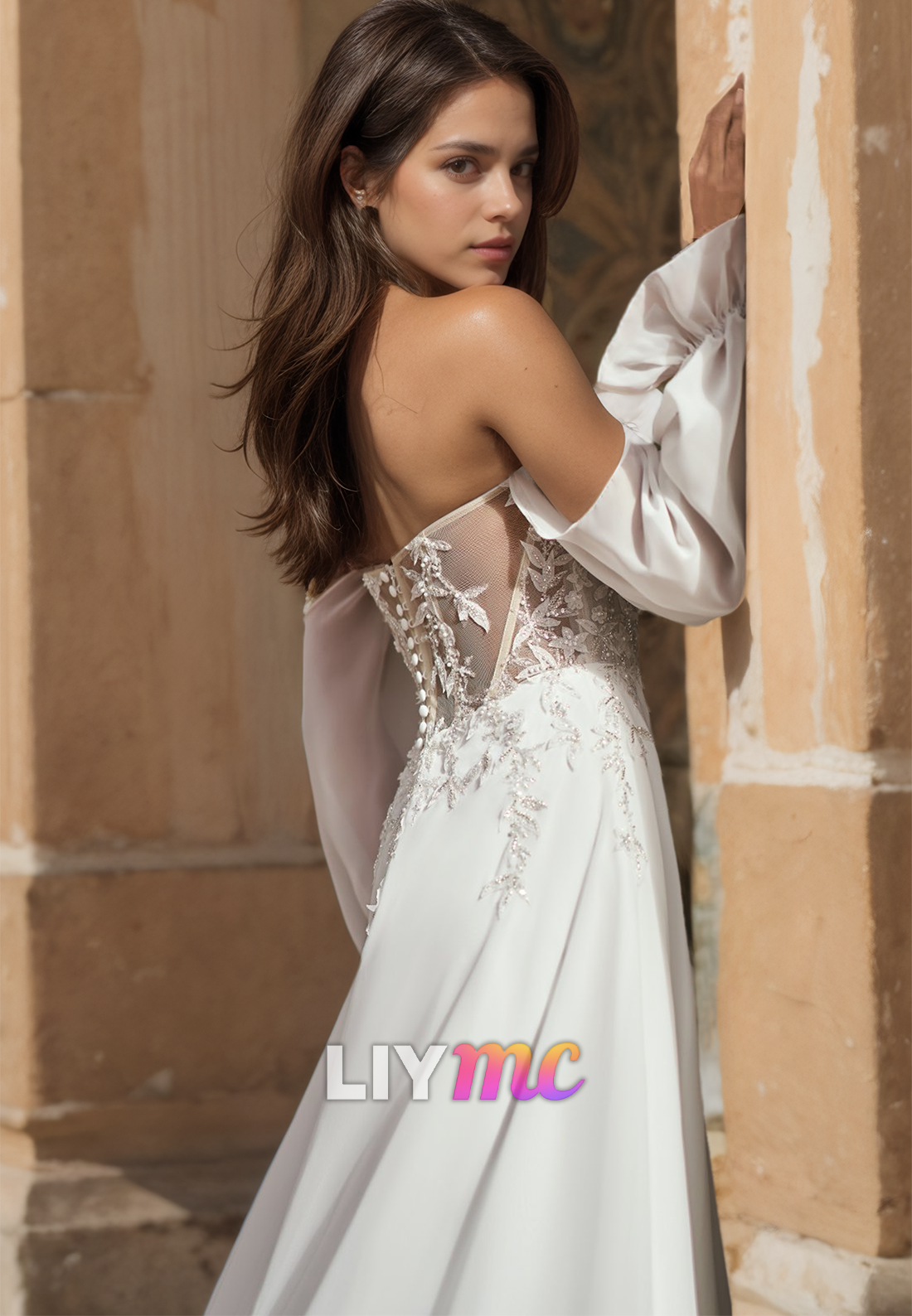 Sweetheart Long Sleeves Appliques Sleek A-Line Wedding Dress