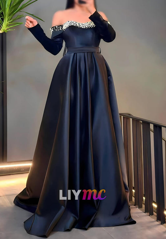 Sweetheart Long Sleeves Beaded A-Line Mother of Bride Dress