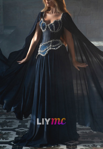 Sweetheart Long Sleeves Beaded A-Line Prom Dress