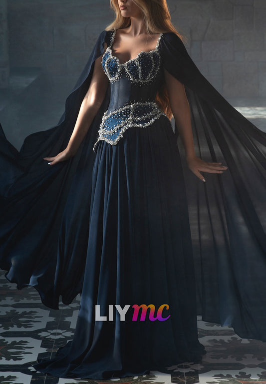 Sweetheart Long Sleeves Beaded A-Line Prom Dress