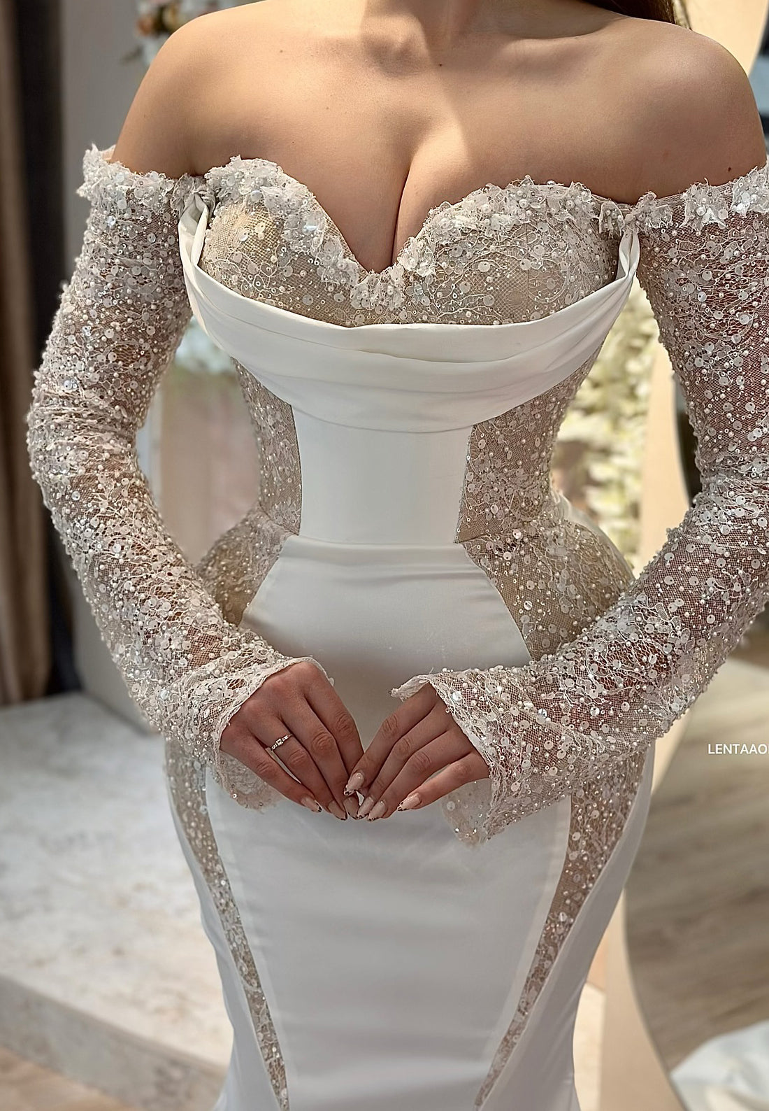 Sweetheart Long Sleeves Beaded Emboridery Mermaid Evening Dress