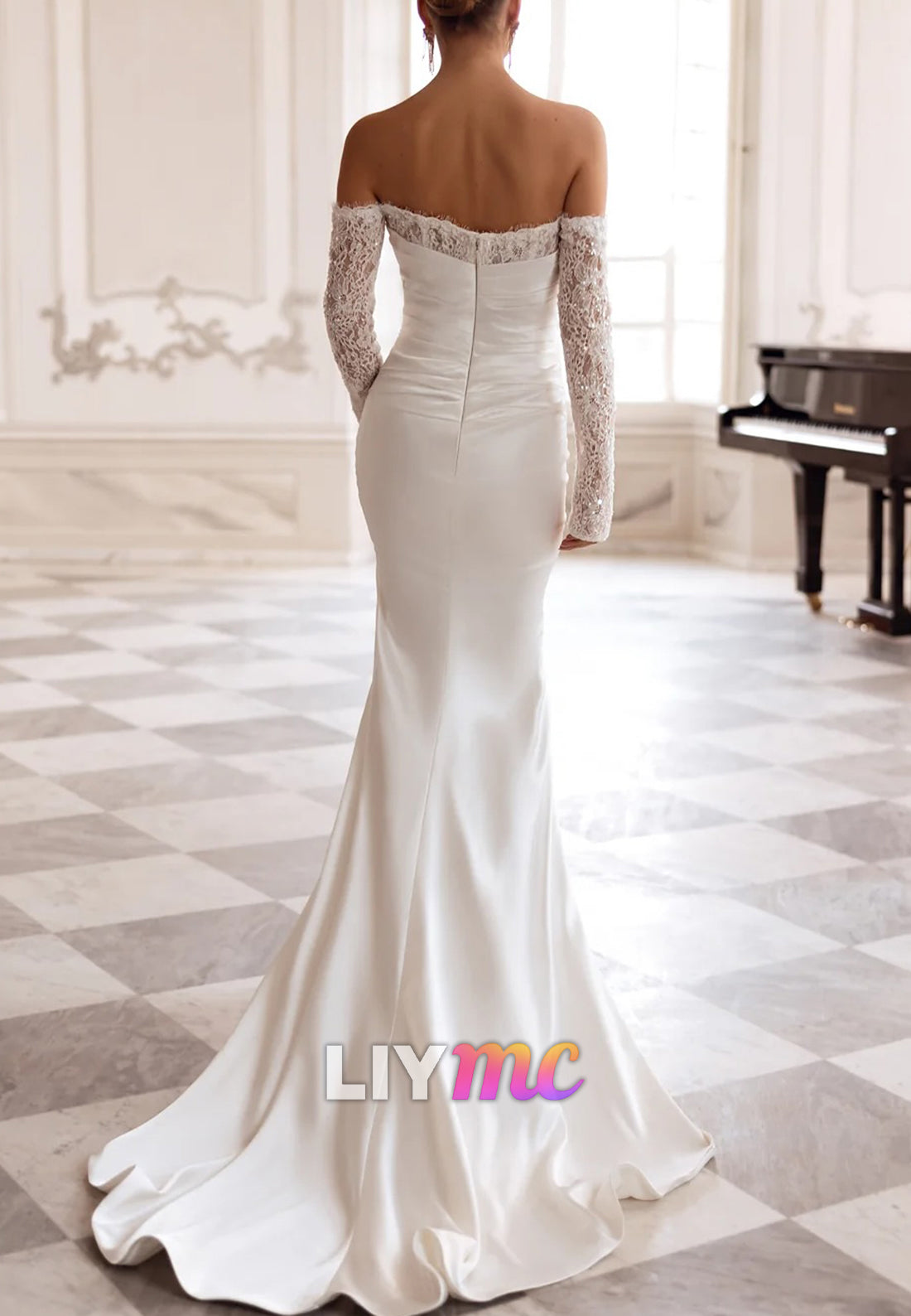 Sweetheart Long Sleeves Fitted Appliques Mermaid Wedding Dress