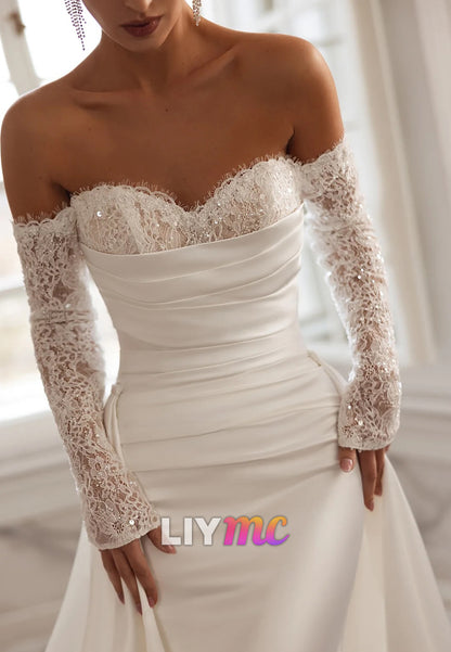 Sweetheart Long Sleeves Fitted Appliques Mermaid Wedding Dress