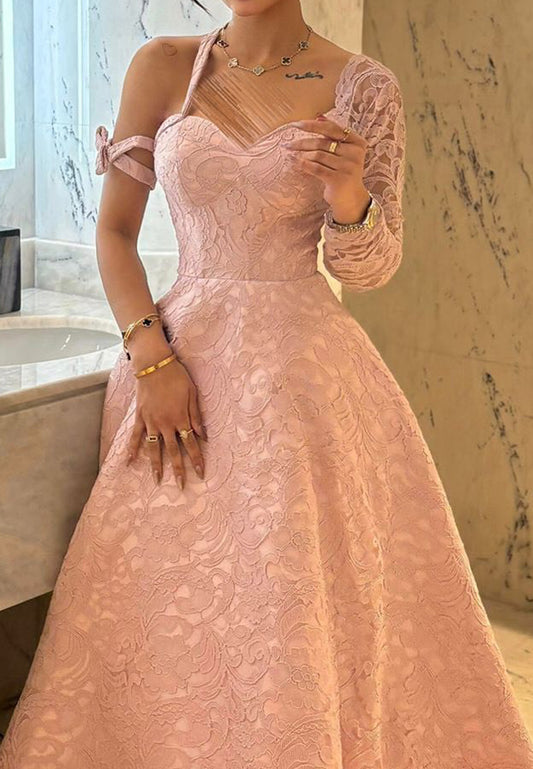 Sweetheart Long Sleeves Lace Appliques A-Line Evening Dress