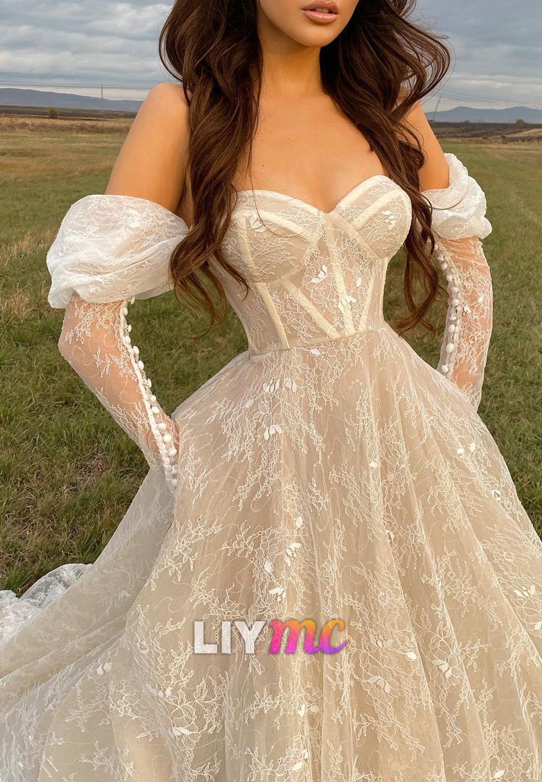 Sweetheart Long Sleeves Lace Appliques A-Line Wedding Dress