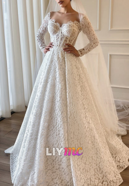 Sweetheart Long Sleeves Lace Appliques A-Line Wedding Dress
