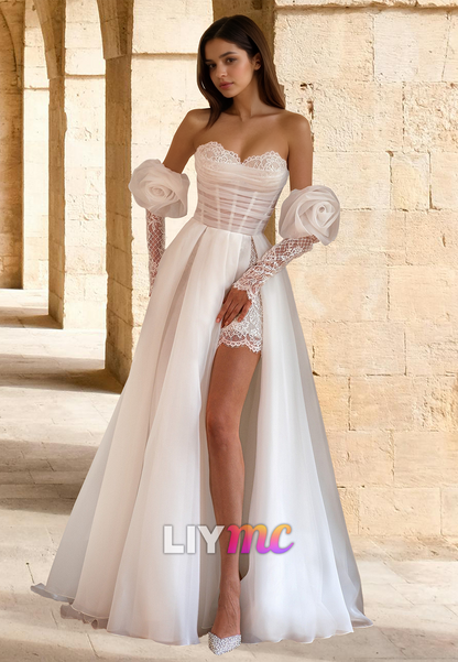 Sweetheart Long Sleeves Lace Appliques A-Line Wedding Dress