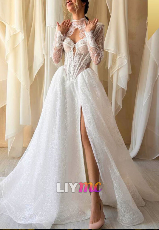 Sweetheart Long Sleeves Lace Appliques A-Line Wedding Dress
