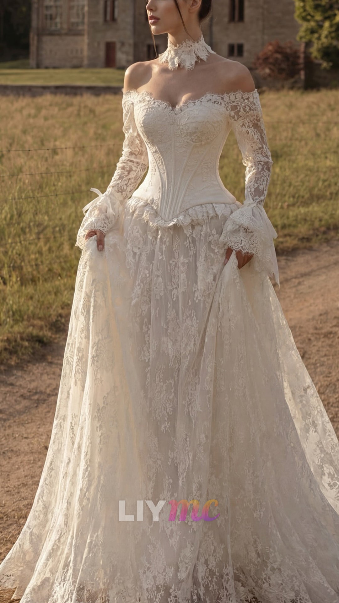 Sweetheart Long Sleeves Lace Appliques A-Line Wedding Dress