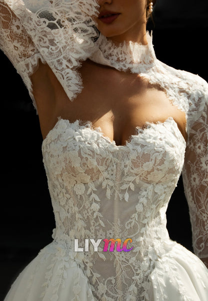 Sweetheart Long Sleeves Lace Appliques A-Line Wedding Dress