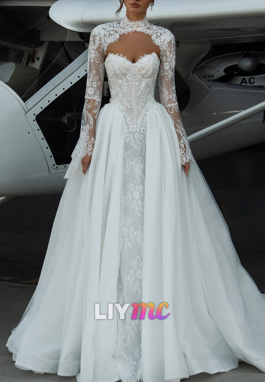 Sweetheart Long Sleeves Lace Appliques A-Line Wedding Dress