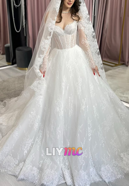 Sweetheart Long Sleeves Lace Appliques A-Line Wedding Dress