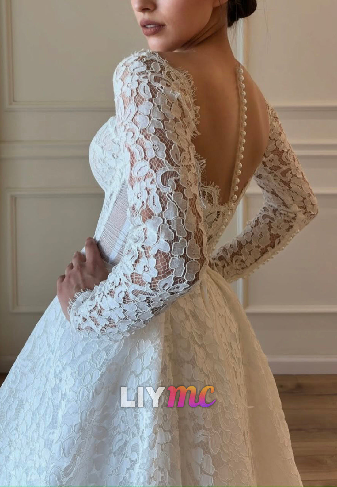 Sweetheart Long Sleeves Lace Appliques A-Line Wedding Dress