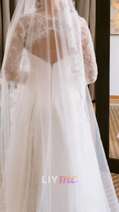 Sweetheart Long Sleeves Lace Appliques A-Line Wedding Dress