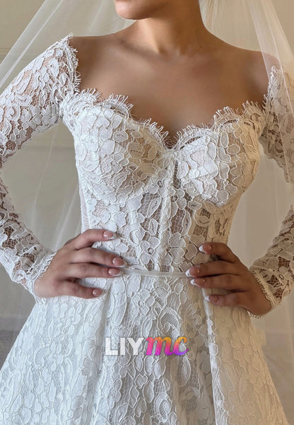 Sweetheart Long Sleeves Lace Appliques A-Line Wedding Dress