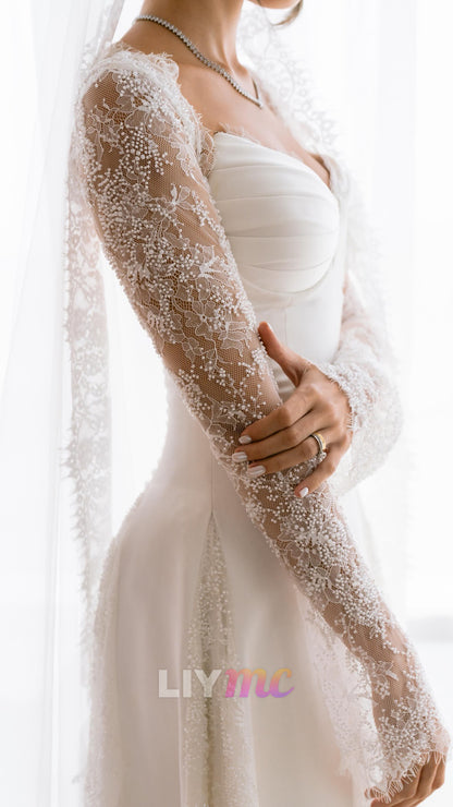 Sweetheart Long Sleeves Lace Appliques A-Line Wedding Dress