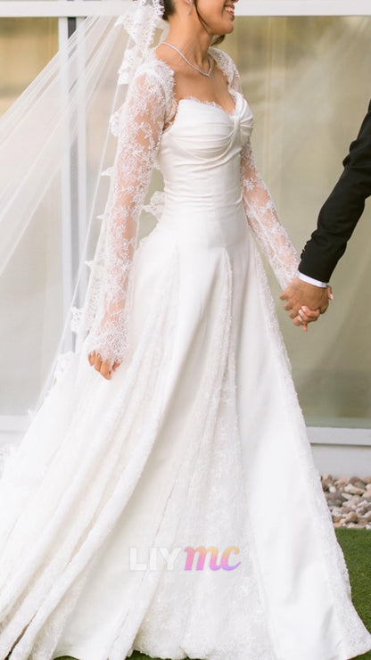 Sweetheart Long Sleeves Lace Appliques A-Line Wedding Dress