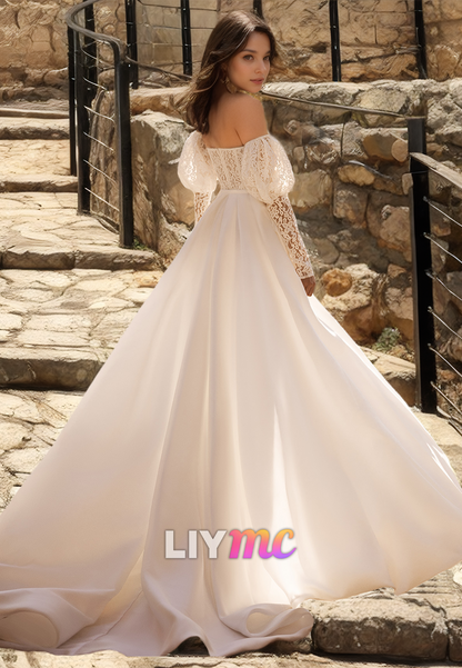 Sweetheart Long Sleeves Lace Appliques High Slit Sheath Beach Wedding Dress