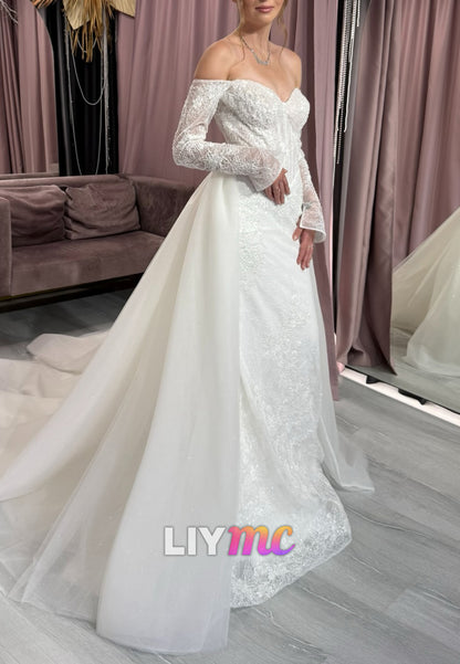 Sweetheart Long Sleeves Lace Appliques Mermaid Wedding Dress