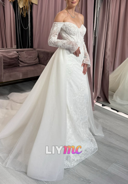 Sweetheart Long Sleeves Lace Appliques Mermaid Wedding Dress