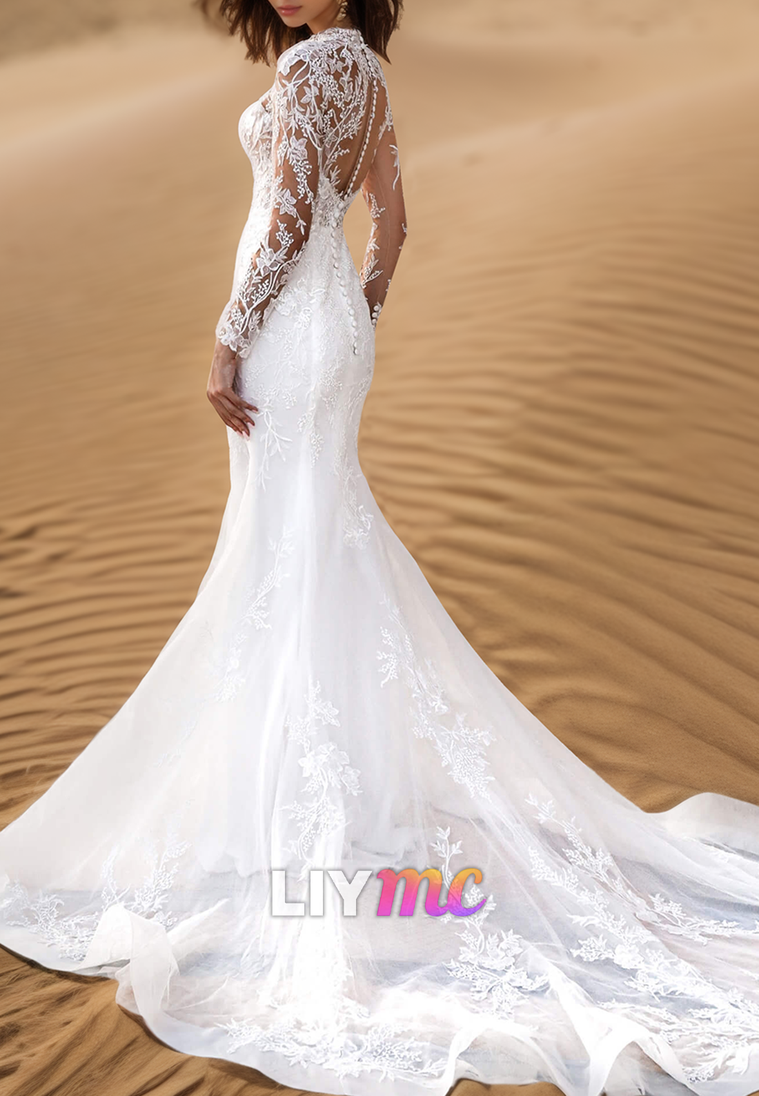 Sweetheart Long Sleeves Lace Appliques Mermaid Wedding Dress